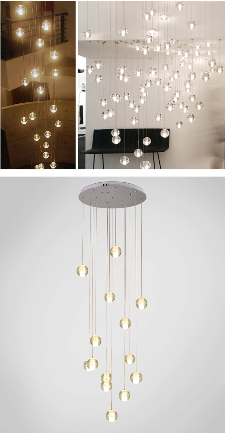 Villa Staircase Pendant Lights Crystal Glass Ball - Shine Room