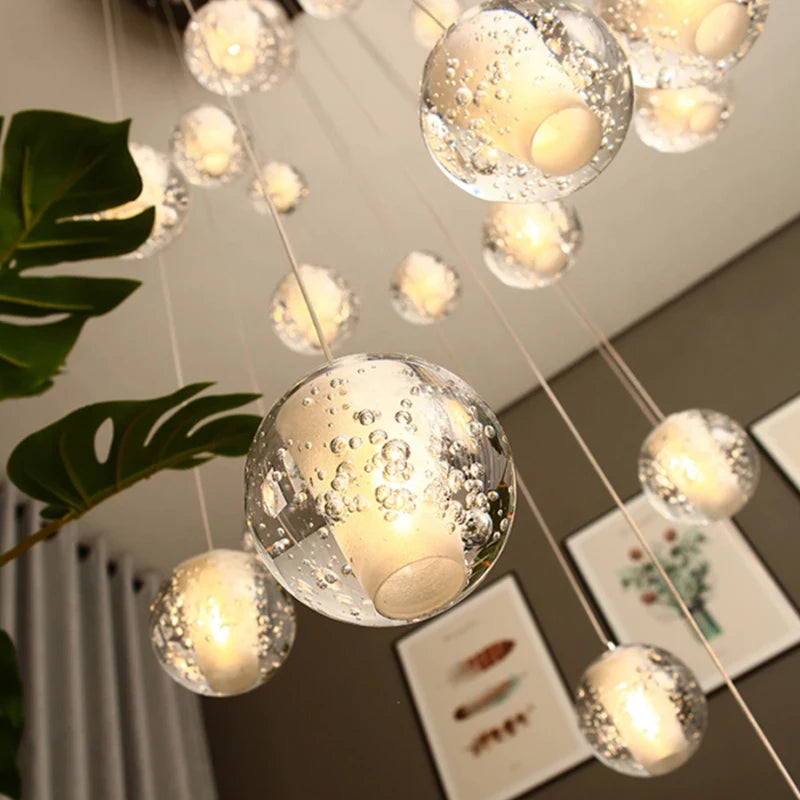 Villa Staircase Pendant Lights Crystal Glass Ball - Shine Room