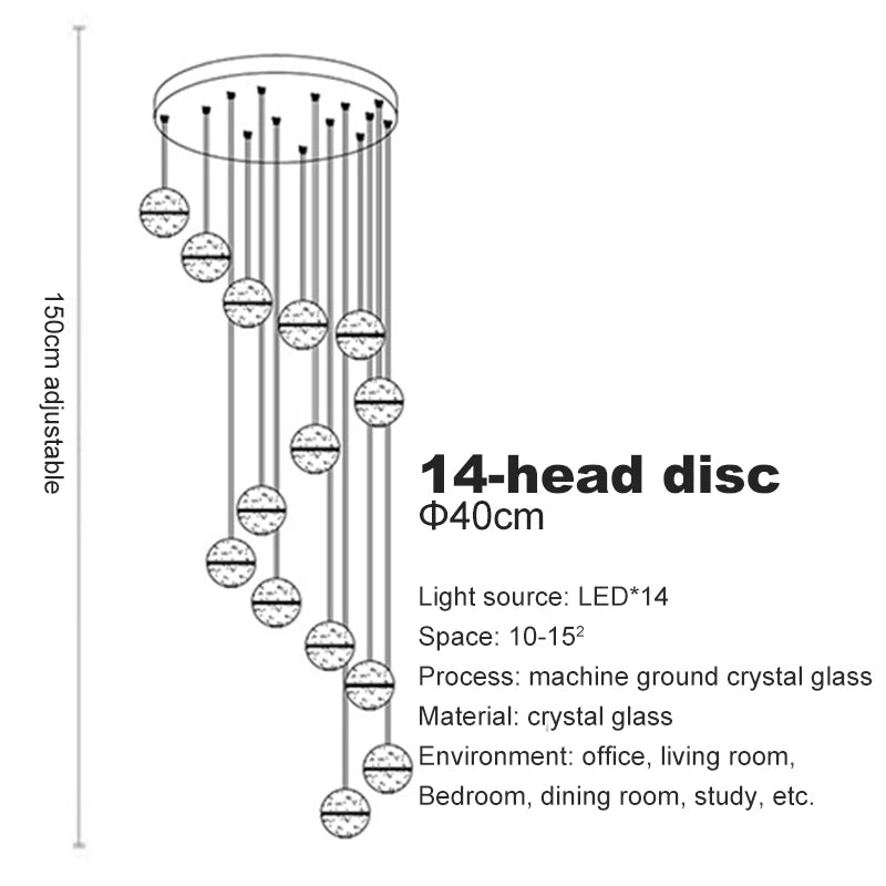 Villa Staircase Pendant Lights Crystal Glass Ball - Shine Room