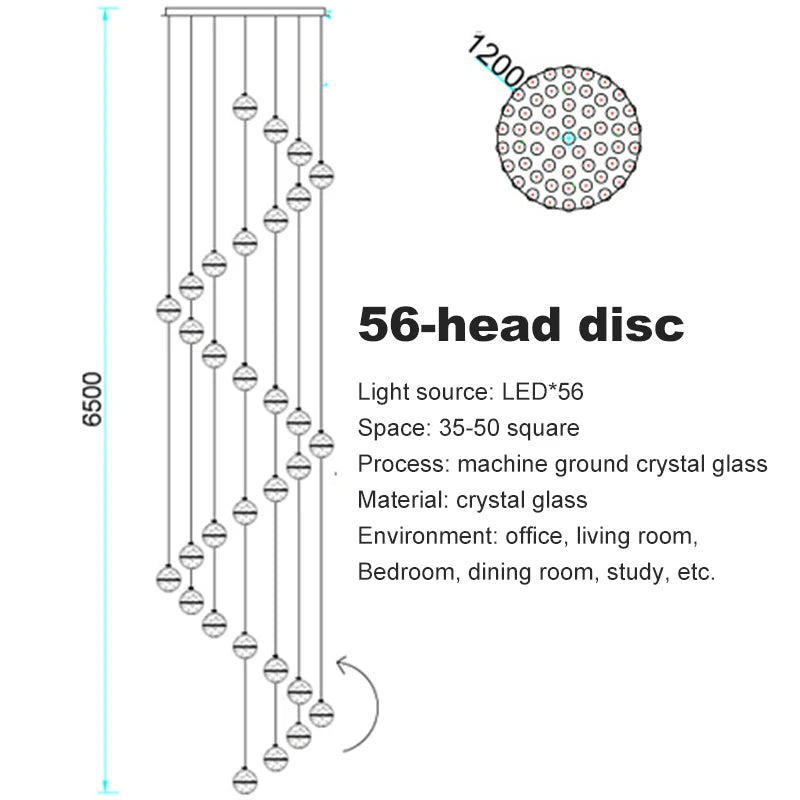 Villa Staircase Pendant Lights Crystal Glass Ball - Shine Room