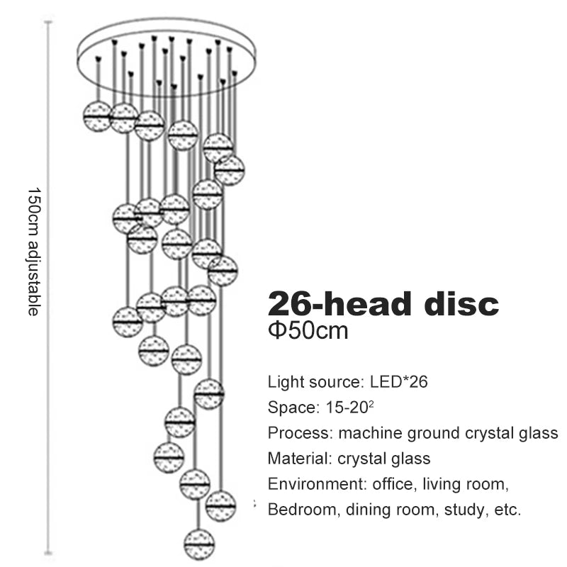 Villa Staircase Pendant Lights Crystal Glass Ball - Shine Room