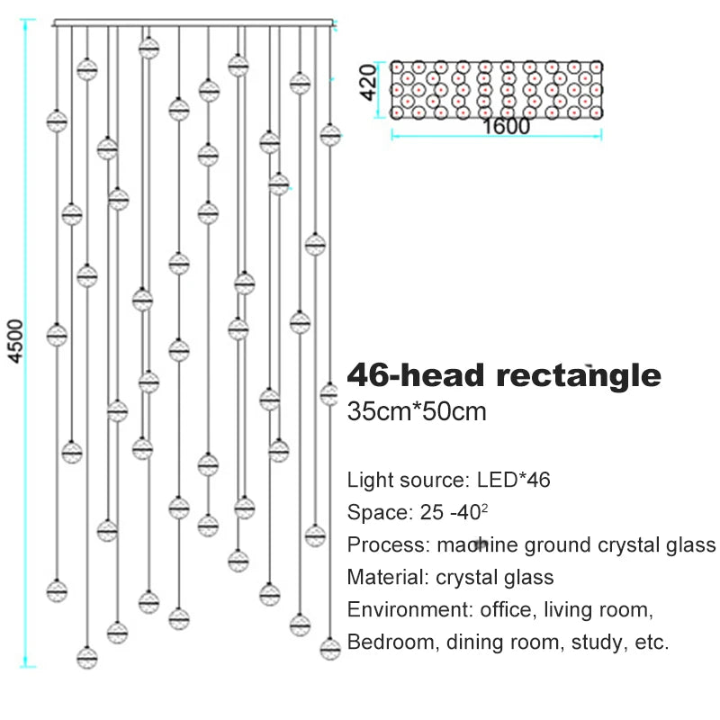 Villa Staircase Pendant Lights Crystal Glass Ball - Shine Room
